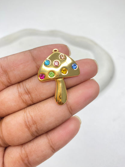 SC09H Mushroom Colourful Zircon Charm 18K Gold PVD plated 316 stainless steel ( 1 pc ) Anti tarnish ( 24:33 mm )