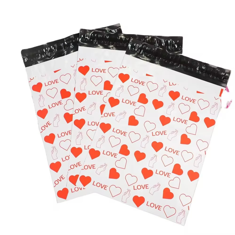Love Heart Poly Mailer Bag -  Waterproof & Double Sided - Designer Premium Packaging ( 10:13 inch )