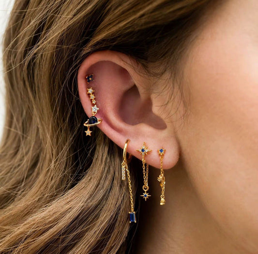 ST 07 - 6 piece Zircon Earring stack stud set - 18k Gold PVD plated stainless steel - Anti tarnish