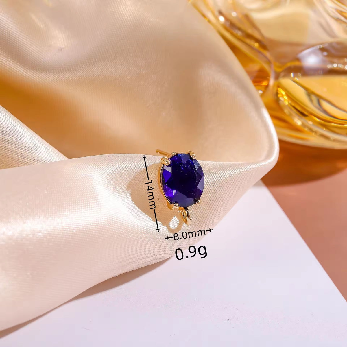 ZS03Q Dark Blue Oval Zircon stud 14k gold plated ( 2 pc ) - anti tarnish