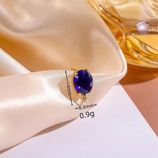 ZS03Q Dark Blue Oval Zircon stud 14k gold plated ( 2 pc ) - anti tarnish