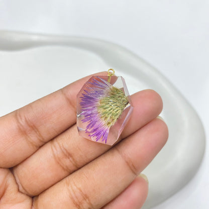 GP 1658 purple flower resin zircon 14k gold plated charm ( 1 pc ) - anti tarnish