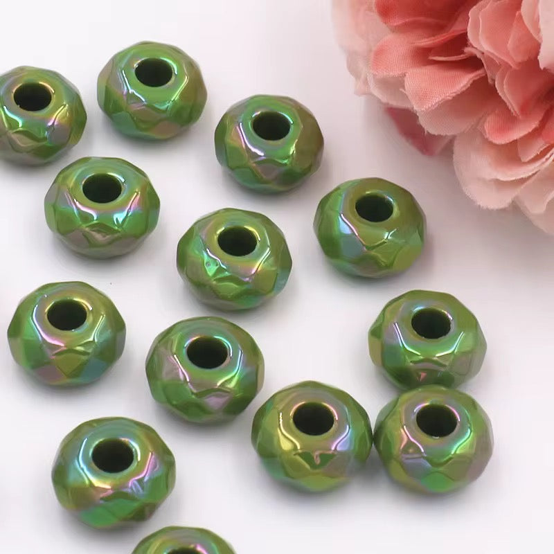 BBB 237 (d) Olive Green Big Faceted Rondelle Luminous Shiny Bead ( 1 pc ) UV Plated Acrylic ( 14 mm )