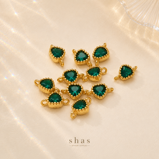 GPC05J6 Dark Green Heart Zircon connector charm 14k gold plated ( 1 pc ) Anti tarnish