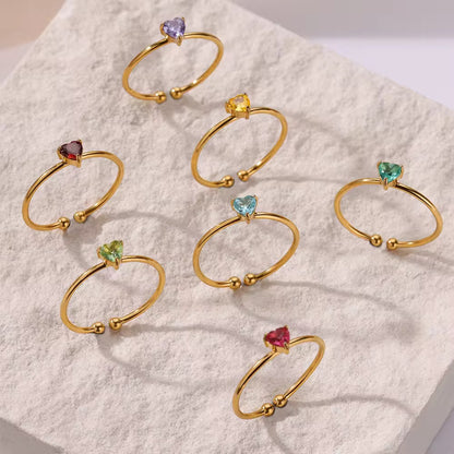 RSJ05B Zircon heart ring adjustable - 18k Gold PVD plated 316 stainless steel - Anti tarnish