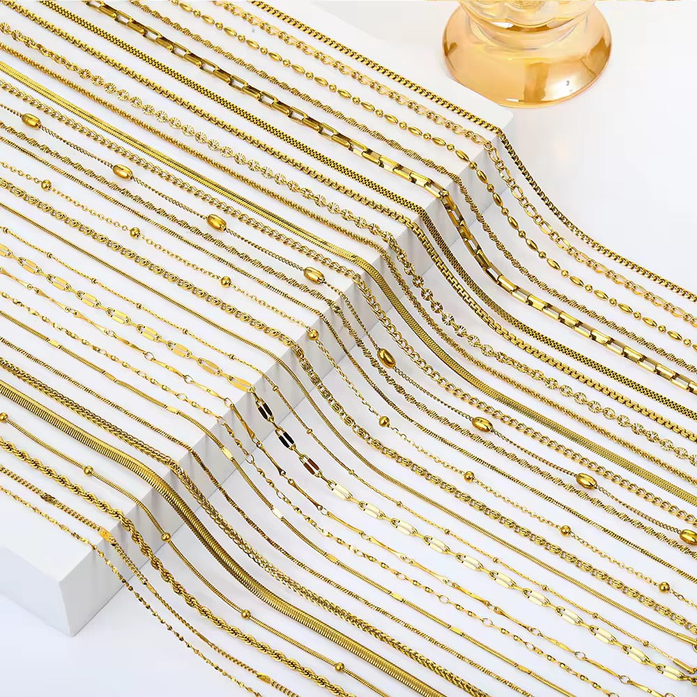 RC 62 Beaded Ready made chain 18k Gold PVD plated 316 Stainless steel ( 1 pc ) Anti tarnish ( 2 mm ) with extension
