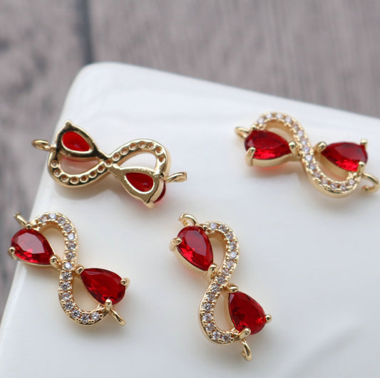 SS 889  8 word red zircon connector - Anti tarnish (1PC)