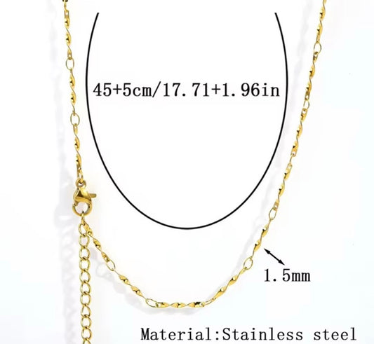 RC 72 Twisted Bar Style Ready made chain 18k Gold PVD plated 316 Stainless steel ( 1 pc ) Anti tarnish ( 1.5 mm ) with extension