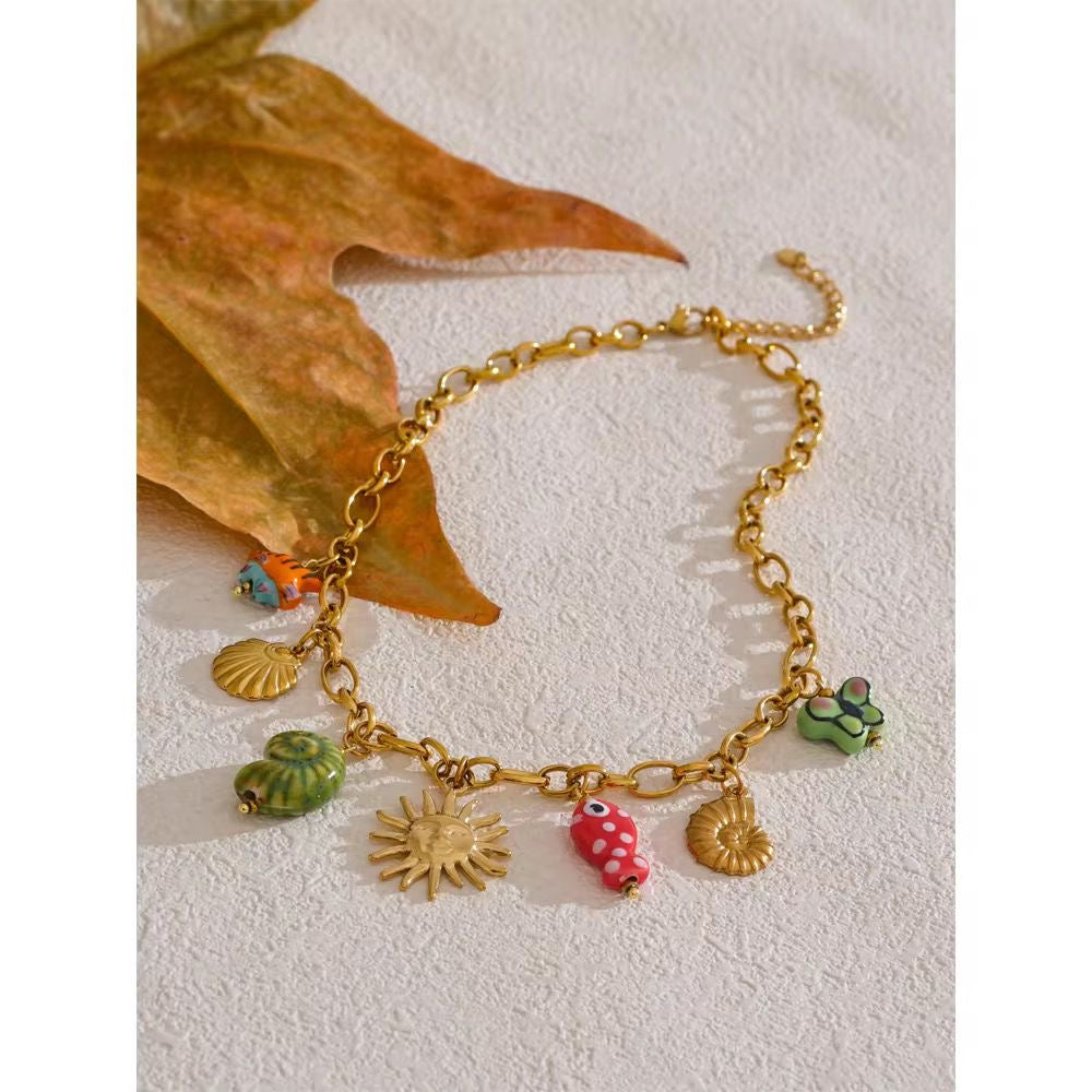 SJ 485 chunky charms necklace- premium collection - 18k Gold PVD plated stainless steel - Anti tarnish