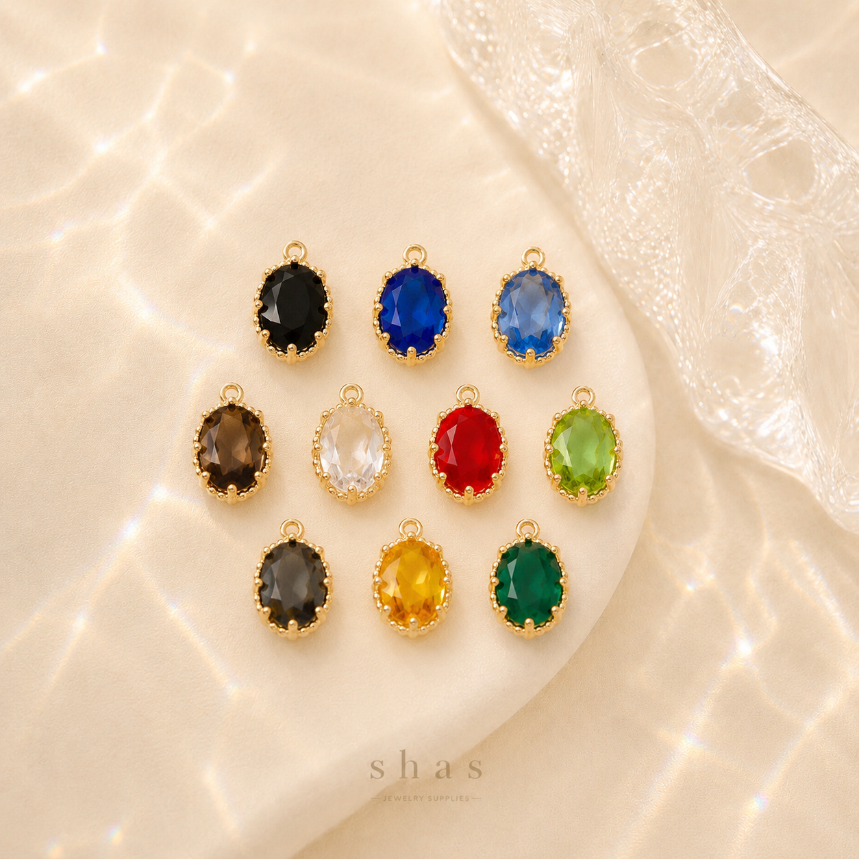 GPC15Q Big Oval Zircon Charm ( 1 pc ) 14k gold plated crystal