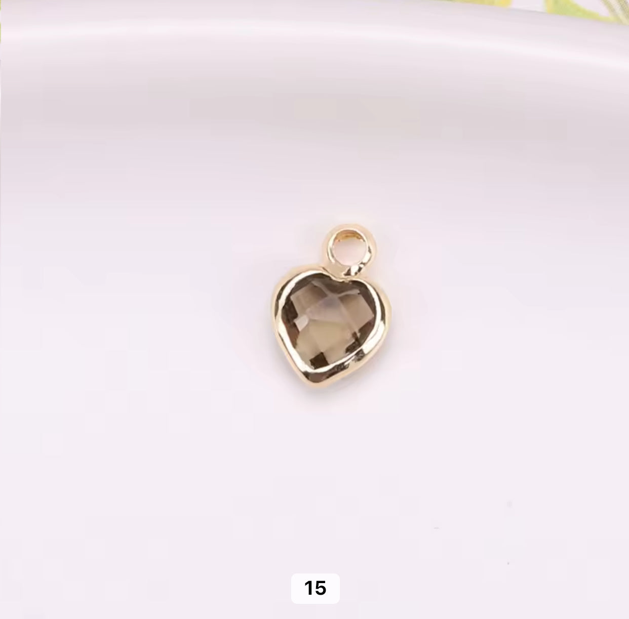 BBB 95 Heart 14k gold plated Zircon crystal charm ( 1 pc ) Anti tarnish ( 8 mm )
