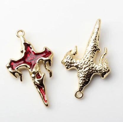 SS 1006 Red dripping cross 14k gold plated charm ( 1 pc ) Tarnish Resistant ( 18:30 mm )