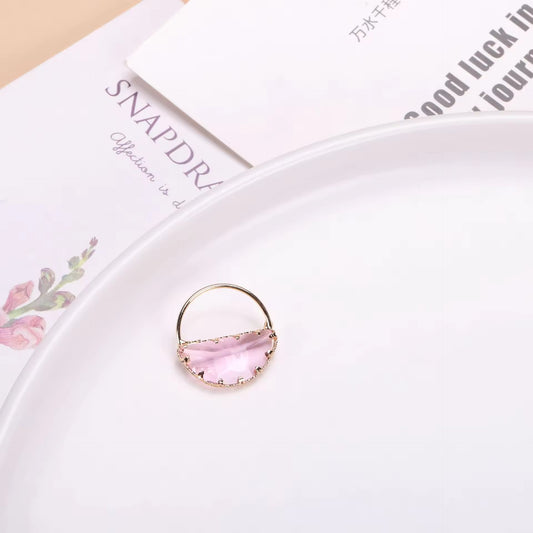 CZ 2577 Light Pink Half Round glass zircon charm 18k gold plated ( 1 pc ) Anti tarnish