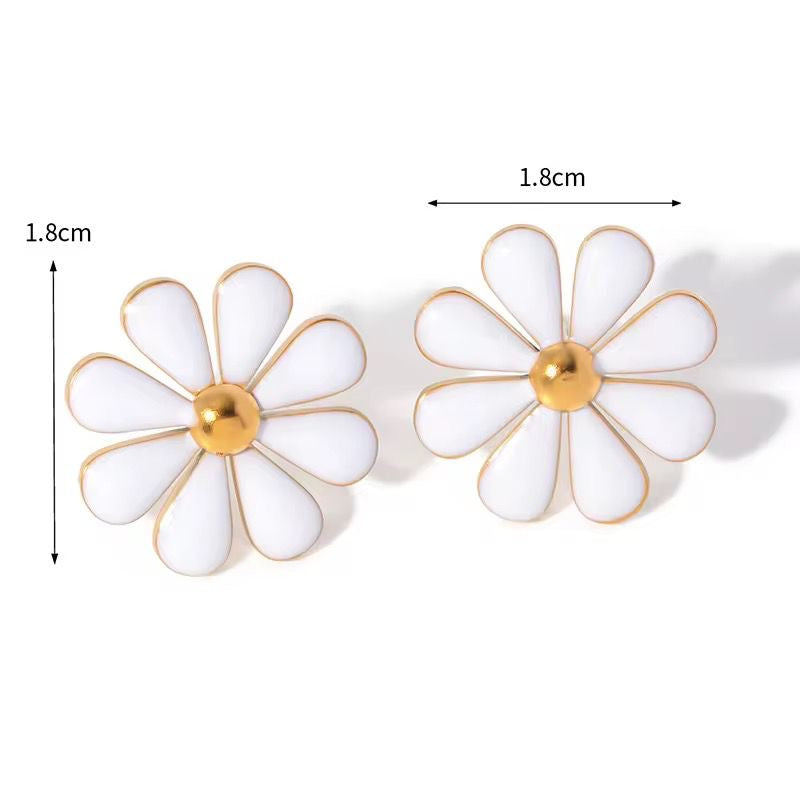 SJ 639 Enamel Daisy flower stud Earrings - 18k Gold PVD plated stainless steel - Anti tarnish