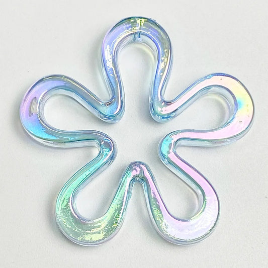BBB 135 (F)  Blue tone flower Holographic Luminous uv plated shiny irrediscent Acrylic bead ( 1 pc )