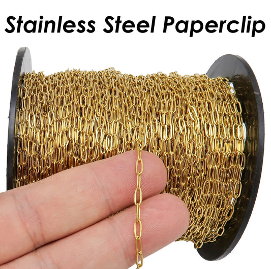 Paper clip gold stainless steel - anti tarnish - per feet