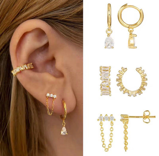 ST 04 - 3 piece Zircon Earring stack stud set - 18k Gold PVD plated stainless steel - Anti tarnish