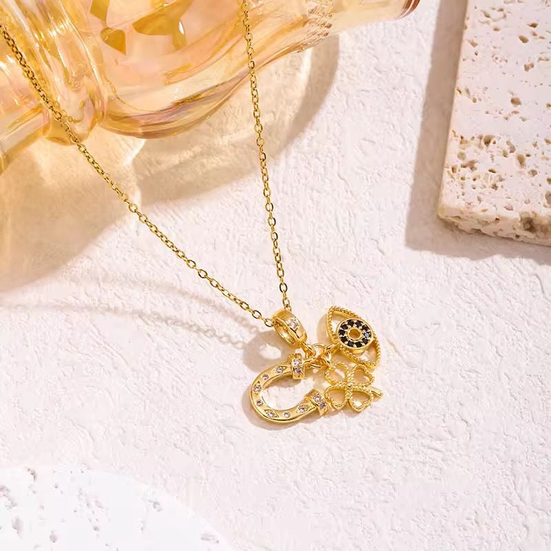 SJ 1064 Multi Charm Zircon Necklace  - 18k Gold PVD plated stainless steel - Anti tarnish