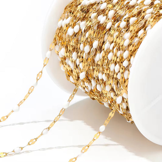 CN 88 White Wide drop oil Lip Chain 18k Gold Stainless steel( 1 feet ) Anti tarnish ( 2 mm )