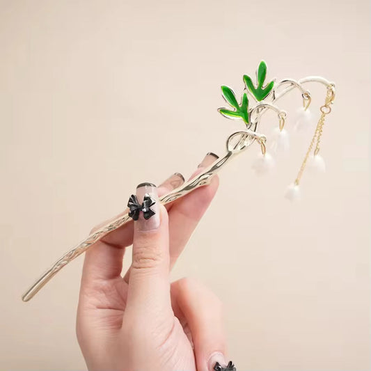 HA 06 Pearly Hair Stick with Dangling Drop - Retro korean Style ( 1 pc )