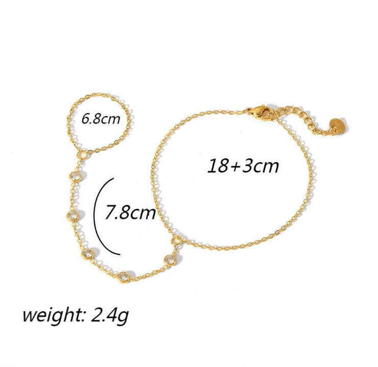 SJ 1152 ring with bracelet dainty styles - 18k Gold PVD plated stainless steel - Anti tarnish