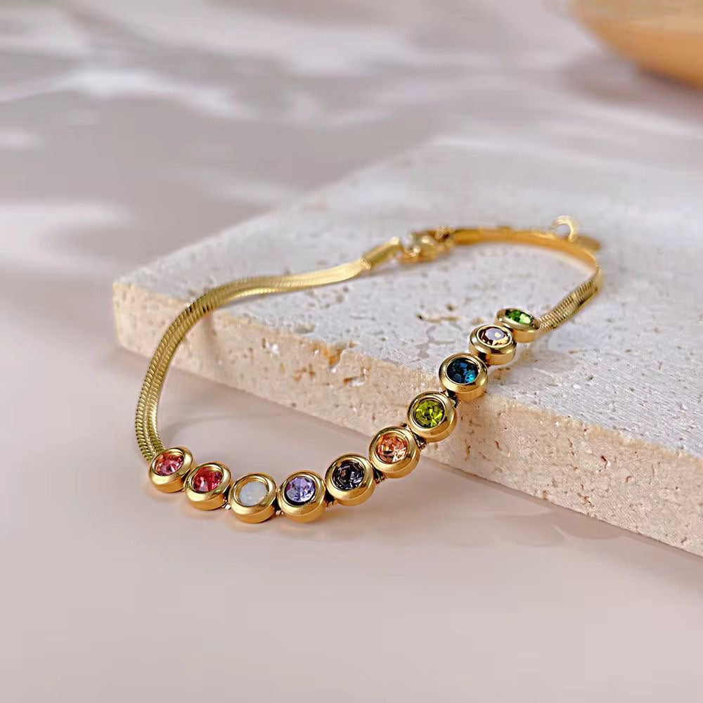 SJ 868 Zircon Colourful snake chain Bracelet - 18k Gold PVD plated stainless steel - Anti tarnish