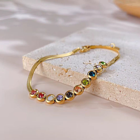 SJ 868 Zircon Colourful snake chain Bracelet - 18k Gold PVD plated stainless steel - Anti tarnish
