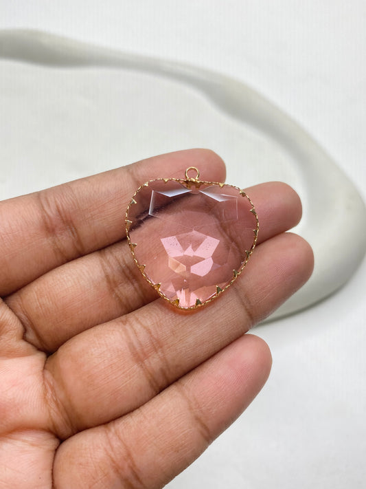 BBB 147 (k) Pink big heart crystal 14K gold plated charm ( 1 pc ) Anti tarnish ( 38 mm )
