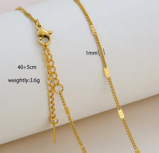 RC 63 Curb Pressed Ready made chain 18k Gold PVD plated 316 Stainless steel ( 1 pc ) Anti tarnish ( 1 mm ) with extension