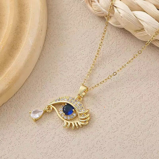 NSJ38C zircon eye Stainless steel chain and zircon Copper gold plated pendant