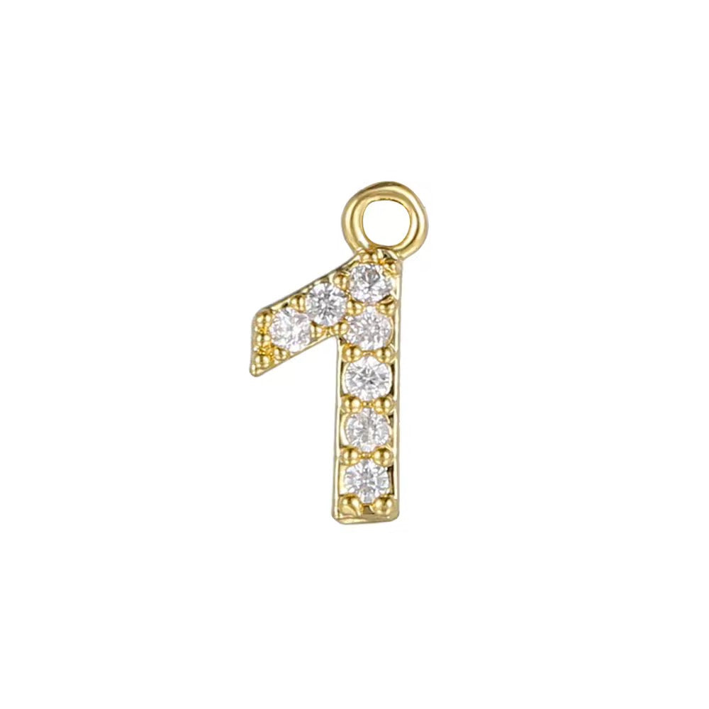 BBB 340 Numbers zircon 14k gold plated charm ( 10 mm ) Anti tarnish ( 1 pc )