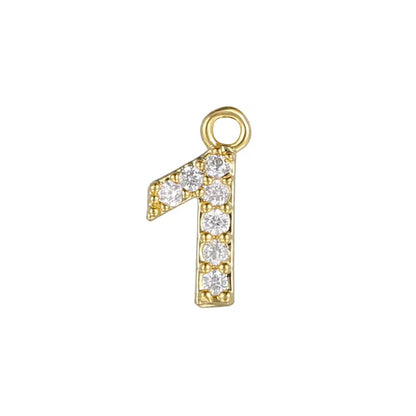 BBB 340 Numbers zircon 14k gold plated charm ( 10 mm ) Anti tarnish ( 1 pc )