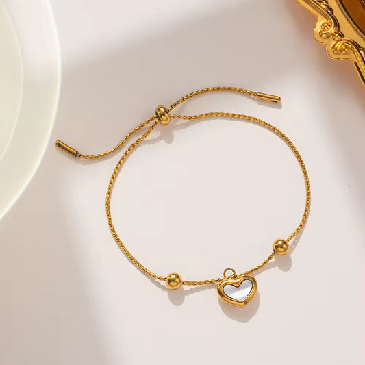 SS 219 White heart adjustable bracelet
-18k gold plated stainless steel - Anti tarnish - Wholesale
