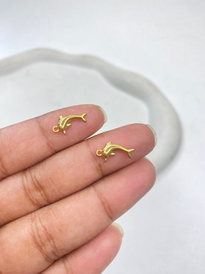 SS 2991 Dolphin Charm Tiny Sea Creature 18K Gold PVD plated stainless steel ( 1 piece ) Anti tarnish ( 13:7 mm )