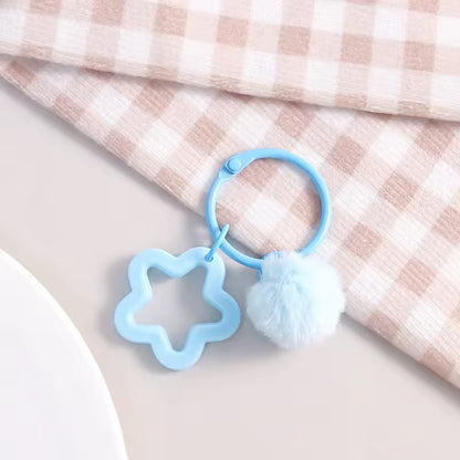 KC36  Star Keychain with Fur Ball - Keyring Clasp( 1 pc ) ( 3:3:2 cm )