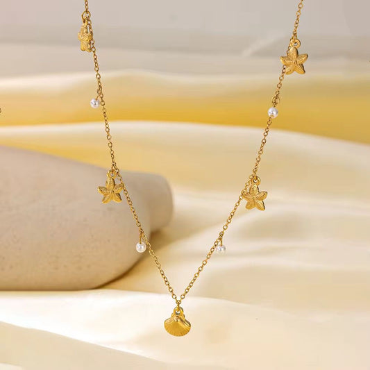 NSJ26E Beach theme Necklace - 18k Gold PVD plated 316 stainless steel - Anti tarnish