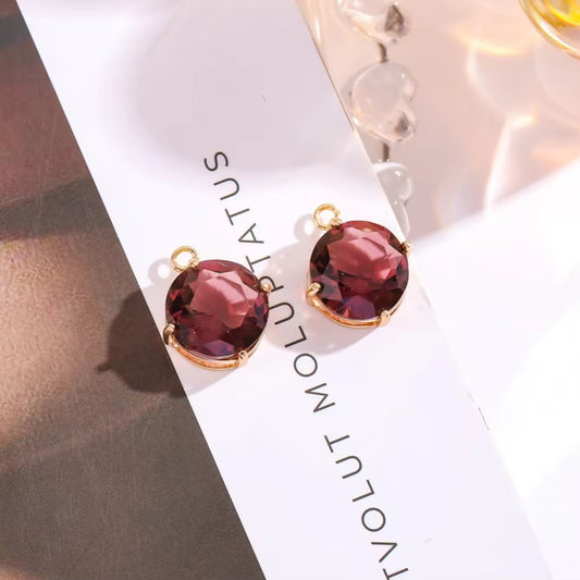 SS 2733 Burgundy Big Round 14k gold plated Zircon crystal charm ( 1 pc ) Anti tarnish ( 13:16 mm )