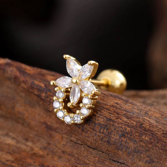 SJ 940 Floral Zircon kids / 2nd Piercing Stud ( 1 pc ) - 18k Gold PVD plated stainless steel - Anti tarnish