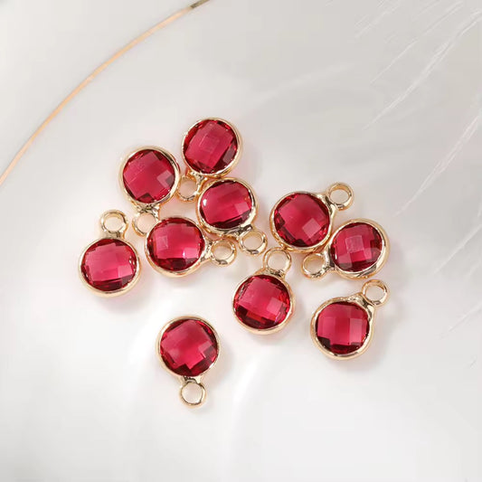 BBB 117 (I)  Rose Red round 14k gold plated Zircon crystal charm ( 1 pc ) Anti tarnish ( 6 mm )