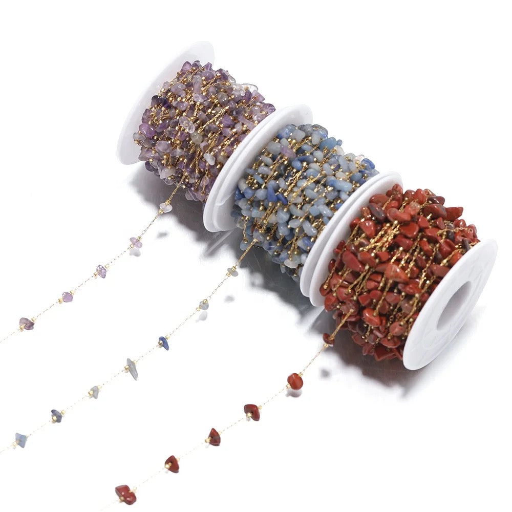Polychromatic gemstone crystal gold Stainless steel chain ( 1 feet )Anti tarnish