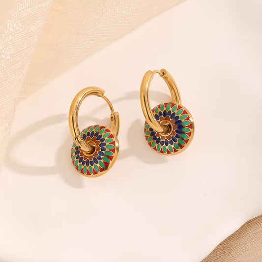 SJ 318 Boho European Vintage hoop earring - 18k gold PVD plated stainless steel - Anti tarnish - Wholesale