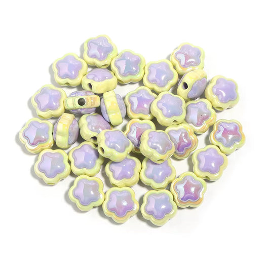 BBB 240 (d) Purple Yellow Flower Double colour Luminous Shiny Bead ( 1 pc ) UV Plated Acrylic ( 17 mm )