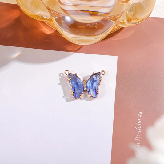 BBB 206 (b) Dark Blue Butterfly 14k gold plated Zircon crystal charm ( 1 pc ) Anti tarnish ( 22:16 mm )