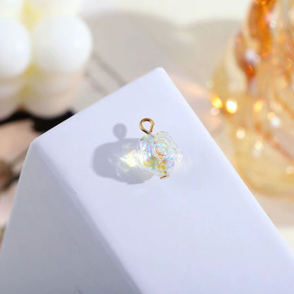 BBB 283 (f) Rose Holographic Crystal Bead charm 14k gold plated crystal ( 1 pc ) Anti tarnish ( 12 mm )