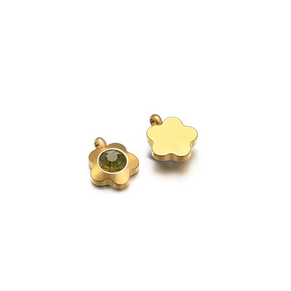 SC07G1 Olive Green Zircon Flower charm 18k Gold plated stainless steel ( 1 piece ) Anti tarnish ( 7 mm )