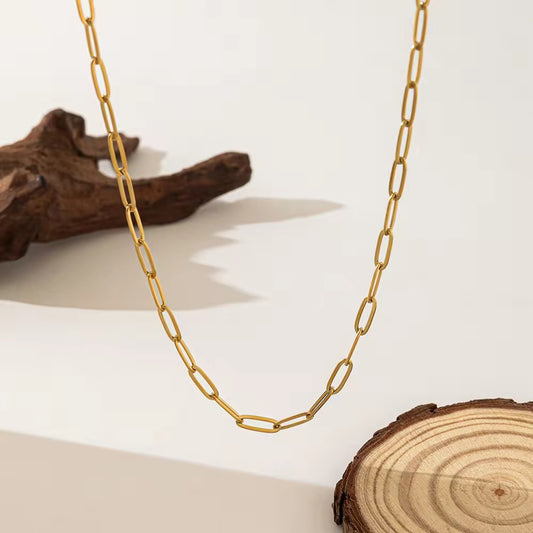 RC 66 Paper Clip Ready made chain 18k Gold PVD plated 316 Stainless steel ( 1 pc ) Anti tarnish ( 2*9 mm ) with extension