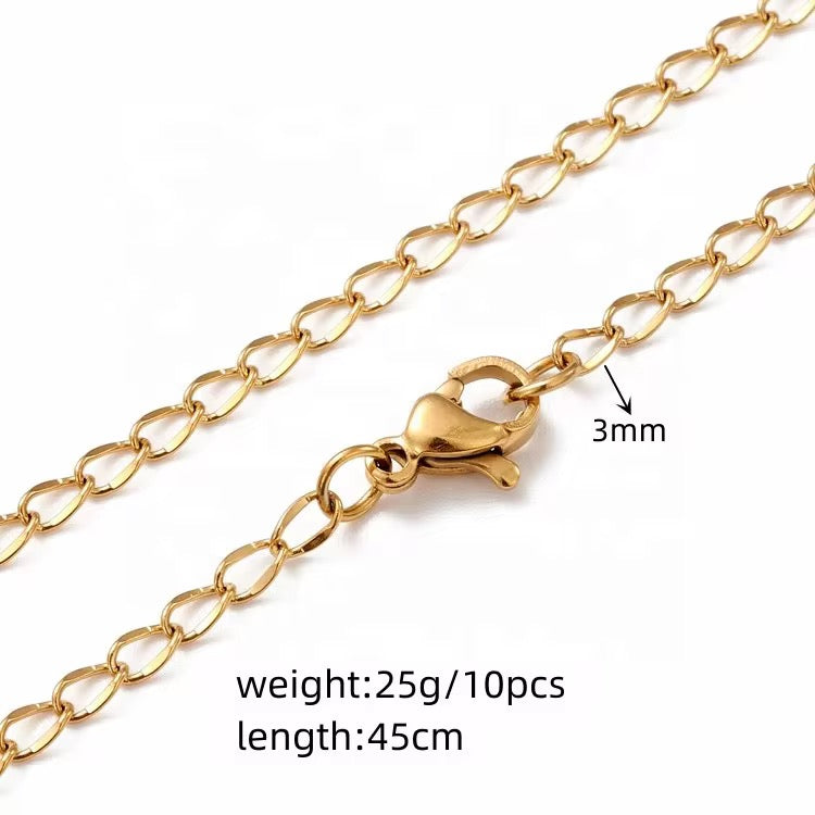 RC 57 Twisted Link Ready made chain 18k Gold PVD plated 316 Stainless steel ( 1 pc ) Anti tarnish ( 3 mm )