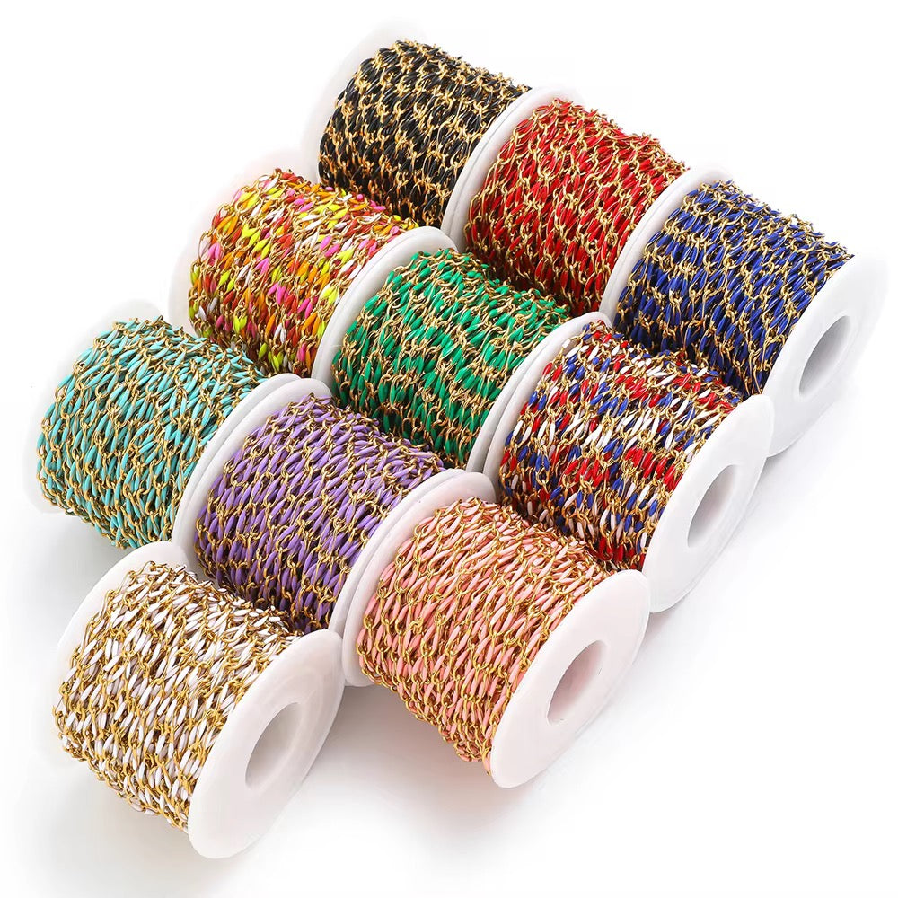 Triple Tone Drop oil 3.8 mm wide 18k gold plated Stainless steel chain ( 1 inch ) Anti tarnish