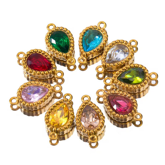 BBB 417 Colourful Teardrop Zircon Connector Charm 18k Gold PVD plated 316 stainless steel ( 1 pc ) Anti tarnish