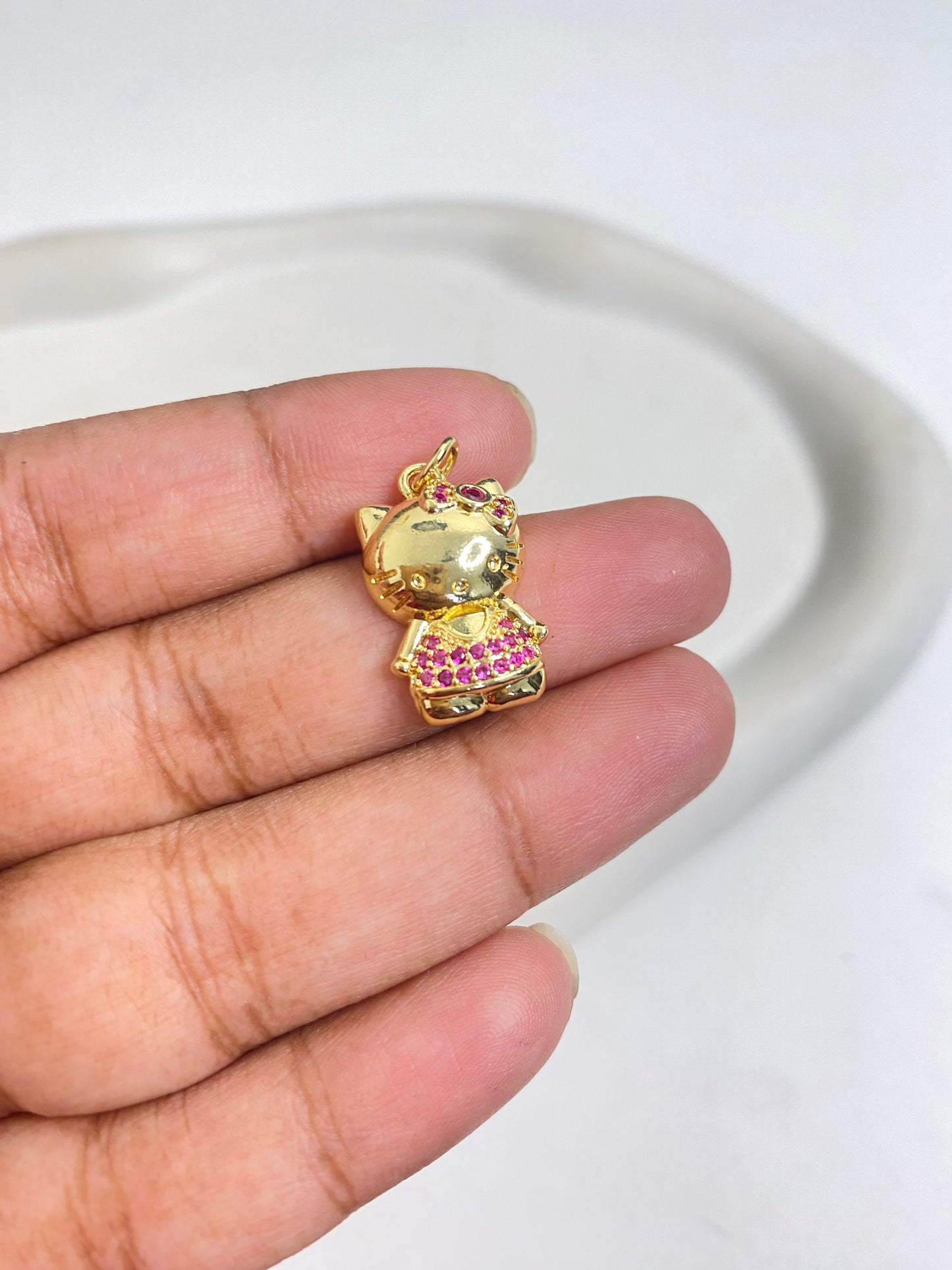 SS 1091 Hello Kitty Zircon Charm 18k Gold plated ( 1 pc ) Anti tarnish ( 21:13 mm )